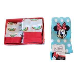 Minnie Mouse NWT Knee Socks & Mom & Child Rainbow Sock Bundle Blue Red
